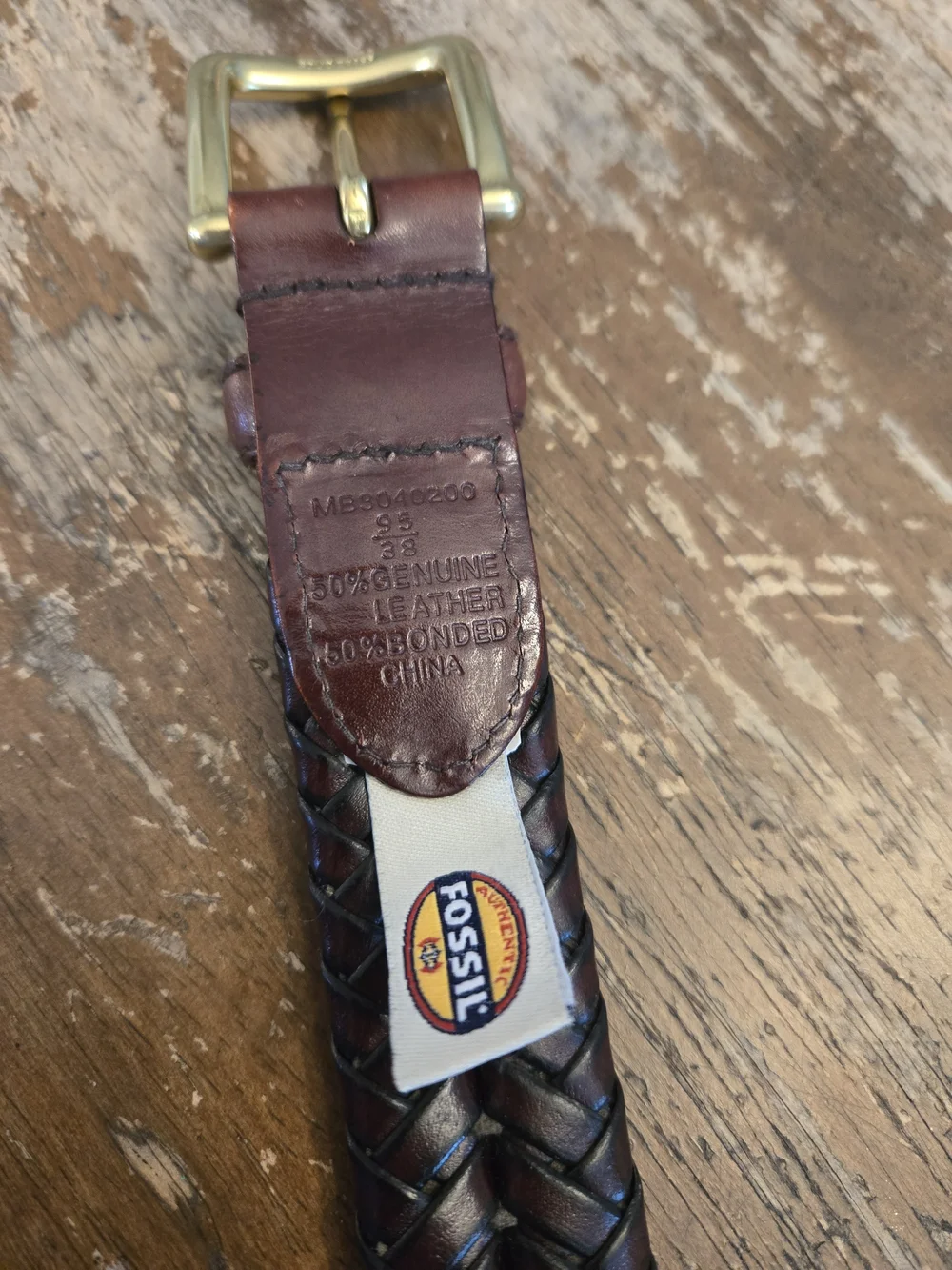 Fossil Men's Woven Leather Belt in Dark Brown